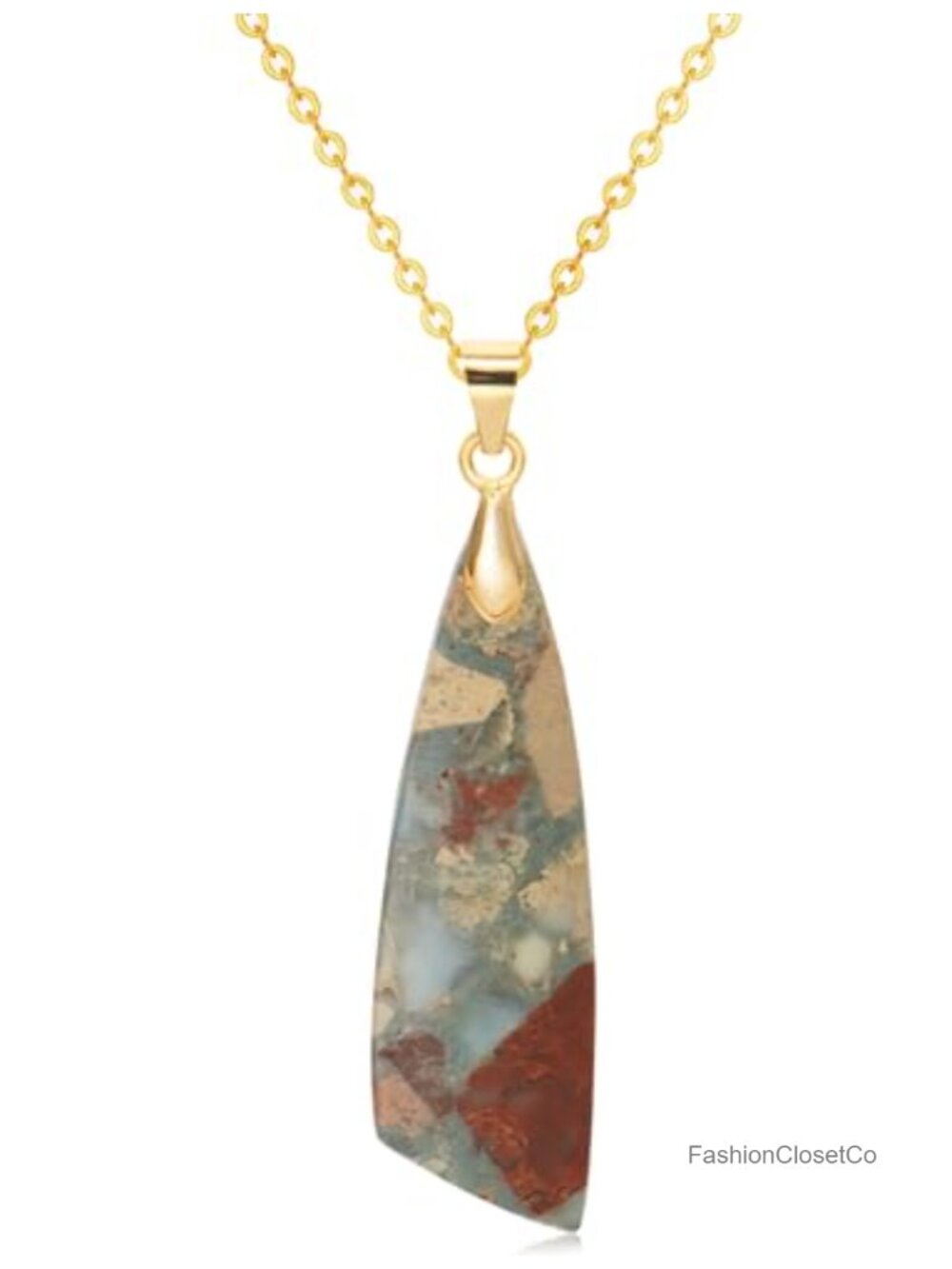 Natural Stone Pendant Necklace Boho 18K Gold Plated Chain